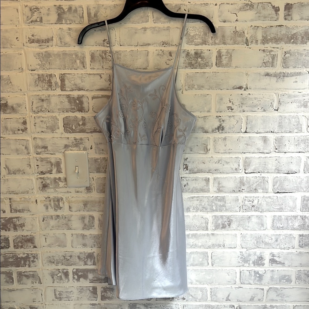 Vintage 90s Fairy Satin Slip Dress Floral Beaded Fairycore Nightgown Lingerie M